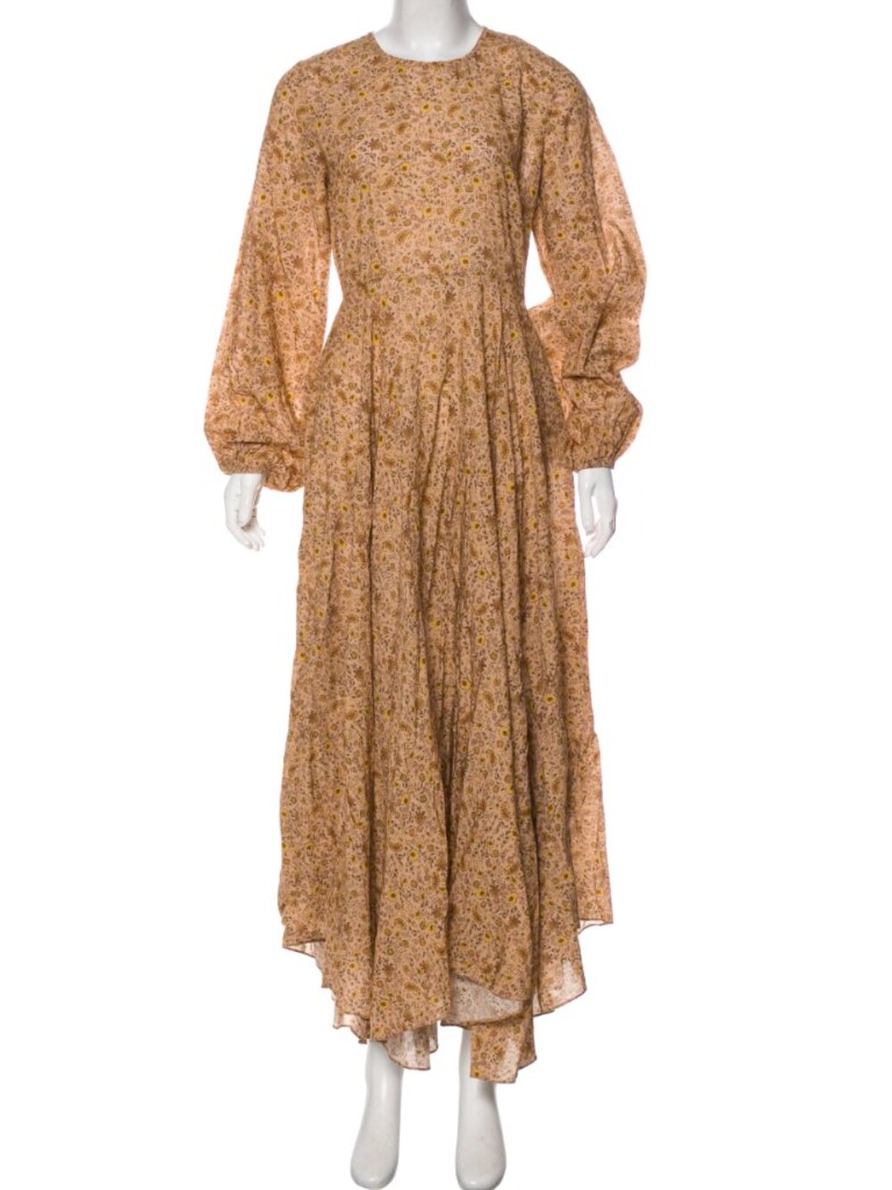DÔEN Oleander Cotton Viscose Asymmetric Maxi Dress XS Jaipur Mustard Floral